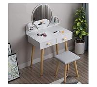 Mobile da toeletta compatta di alta gamma con specchio pieghevole e sgabello, design salvaspazio 23,6 x 15,7 x 28,7 pollici (colore: legno Dimensioni: tavolo + sgabello) (tavolo bianco + sgabello)