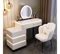 Mobile da trucco bianco con specchio regolabile in 3 colori, elegante tavolo da toeletta per donne e ragazze, mobile per camera da letto (80 x 40 x 76 cm)