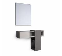 Mobile Danzica Mobiletto da Ingresso Mensola Sospesa con Specchio E Ripiani Scorrevole Arredo Arredamento Sala 100 x 31.5 x 75 cm (Grigio Scuro e Grigio Chiaro)
