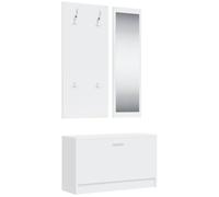 Mobile d'ingresso 3 in 1 bianco con scarpiera, specchio | Legno di ingegneria resistente all'umidità, 4 ganci solidi, ampio scomparto con separazione, manuale di montaggio