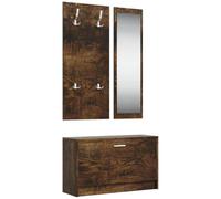 Mobile d'ingresso 3 in 1 con specchio e porta cappotto, legno composito, | Legno di ingegneria stabile, 4 ganci solidi, specchio di grande formato, separazione centrale, montaggio facile con manuale