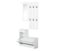 Mobile d'Ingresso Moderno Guardaroba Set Appendiabiti Specchio e Scarpiera 3 in 1 in Legno Bianco