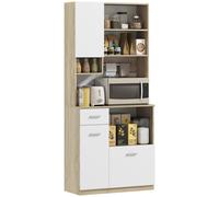 Mobile Dispensa 80x35x180 cm Ripiano con Foro Passacavi Bianco e Rovere