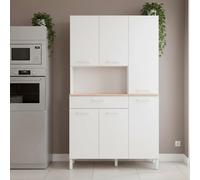 Mobile Dispensa Alto Per Cucina Microonde Credenza Madia Colonna Con 5 Ante e Cassetto Mobiletto Ausiliare Design Moderno Elegante Arredo Arredamento Sala 108 x 40 x 186 Cm Bianco e Rovere