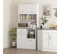 Mobile Dispensa in Legno con Cassetto, 4 Armadietti e 3 Ripiani Aperti, 80x35x180 cm, Bianco