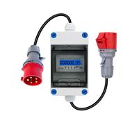 Mobile Electricity Meter 3 Phase 32A 400V Digital Meter with 5G CEE Plug 0.5m Cable for Camping and Outdoor Use