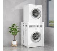 Mobile For Lavatrice (larghezza 75 Cm) - Stabile E Regolabile In Altezza - Ripiano Sopra Lavatrice E Asciugatrice In Metallo E Legno - Sovrastruttura Salvaspazio For Lavanderia(White-White)