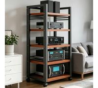 Mobile Giradischi, 5/7 Rack Audio Mobile Porta Stereo Hi Fi Con Ruote Universali, Amplificatore Mobiletto Regolabile，Scaffale AV Per Rack HiFi Mobiles, per Porta Vinili(Teak,5tier)
