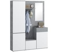 Mobile Guardaroba per Ingresso con Specchio Appendiabiti e Armadio 145x29x184 cm Grigio e Bianco