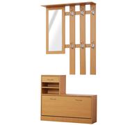 Mobile Guardaroba per Ingresso con Specchio Appendiabiti e Scarpiera Regolabile in Legno