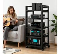Mobile Hifi 5/7 Livelli，Mobiletto Portaoggetti Moderno, Rack Audio Mobile Con Ruote Universali Regolabile，Audio AV Tower, per Casa/ufficio/negozio(Nero,5tier)