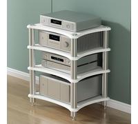 Mobile HiFi Audio Rack 4Layer Open Media Stand in legno freestanding AudioVisual Shelving & WiFi Router Storage Cabinet per lettori CD/DVD (bianco)