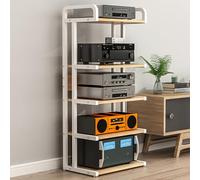 Mobile HiFi con ruote, supporto TV a 3/4/5 ripiani, in legno e metallo, carrello portaoggetti ausiliario, per casa e ufficio (nero + teak 50 cm)