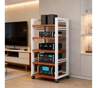 Mobile HiFi, mobile multimediale AV con rotelle, ripiani audio-video a 5 ripiani, mobiletto portaoggetti in legno, supporti stereo, mobiletto for stampante, for soggiorno, sala giochi, ufficio(White2)