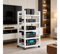 Mobile HiFi, mobile multimediale AV con rotelle, ripiani audio-video a 5 ripiani, mobiletto portaoggetti in legno, supporti stereo, mobiletto for stampante, for soggiorno, sala giochi, ufficio(White1)
