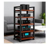 Mobile HIFI per Stereo con Ruote, Mobile AV per Media in Legno, Supporto per CD, Giradischi, Ricevitore Stereo, Mobiletto da Esposizione per Attrezzatura AV, Soggiorno(Black2)