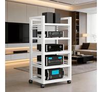 Mobile HIFI per Stereo con Ruote, Mobile AV per Media in Legno, Supporto per CD, Giradischi, Ricevitore Stereo, Mobiletto da Esposizione per Attrezzatura AV, Soggiorno(White1)