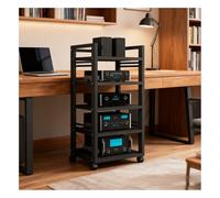 Mobile HIFI per Stereo con Ruote, Mobile AV per Media in Legno, Supporto per CD, Giradischi, Ricevitore Stereo, Mobiletto da Esposizione per Attrezzatura AV, Soggiorno(Black1)