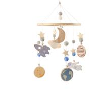 Mobile in legno, nave spaziale, decorazione per la cameretta dei bambini | Pianeti scacciapensieri decorativi da appendere in legno, giocattolo neutro, decorazione per lettino, cameretta dei bambini