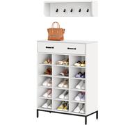 Mobile Ingresso con Scarpiera 15 Paia e Appendiabiti da Parete Bianco