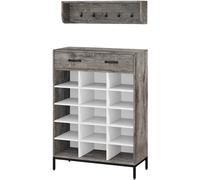 Mobile Ingresso con Scarpiera 15 Paia e Appendiabiti da Parete Grigio