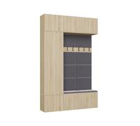 Mobile Ingresso Moderno 150x238 cm con Armadio, Scarpiera e Appendiabiti - Mobile Guardaroba Ingresso Chiuso con Schienale Imbottito e Apertura Tip-On Componibile MIT10 (Rovere chiaro/Grigio)