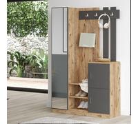 Mobile Ingresso Scarpiera Appendiabiti Specchio 113x35x180 Rovere E Antracite