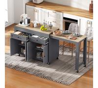 Mobile Kitchen Island on Wheels Tavolo da pranzo allungabile con cassetti portaoggetti - Carrello da cucina versatile per sala da pranzo e cucina, grigio e finitura naturale, design salvaspazio