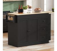 Mobile Kitchen Island on Wheels Tavolo da pranzo espandibile con portaspezie e cassetti, carrello da cucina versatile per sala da pranzo, elegante soluzione nera