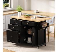 Mobile Kitchen Island on Wheels Tavolo da pranzo espandibile multifunzionale carrello da cucina con cassetti portaoggetti ideale per cucina e sala da pranzo elegante finitura nera