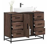 Mobile Lavabo Bagno con Piano in Truciolato e Struttura Metallo, Design Retrò Elegante e Industriale, Ampio Spazio Portaoggetti, Resistente all'Umidità e Corrosione, Colore