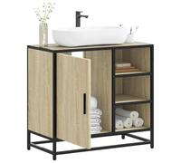 Mobile Lavabo Bagno con Piano in Truciolato e Struttura Metallo, Design Retrò Elegante e Stile Industriale, Ampio Spazio Portaoggetti, Colore Rovere Sonoma 65x33x60 cm