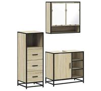 Mobile lavabo da bagno Dub Sonoma con specchio e cornice in metallo | Legno ingegneria, stile industriale, ampio stoccaggio, specchio chiaro, facile manutenzione, fissaggio a parete richiesto