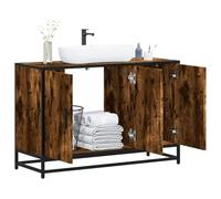 Mobile lavabo da bagno stile retrò con telaio in metallo e ampio spazio di archiviazione, mobile superiore con foro per lavello design industriale elegante e resistente all'umidità