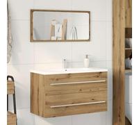 Mobile Lavabo in Legno Composito, Design Salvaspazio con Vano e Apertura Superiore, Mobiletto Sotto Lavabos Bagno, Mobile Base Lavabo e Armadietto Da Bagnos, Rovere Artigianale, 80x38.5x48 cm