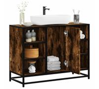 Mobile Lavabo in Rovere Affumicato in Legno con Struttura in Metallo, Design Salvaspazio con Ampio Ripiano,Mobiletto Sotto Lavabos Bagno, Mobile Base Lavabo e Armadietto Da Bagnos, 80x33x60 cm
