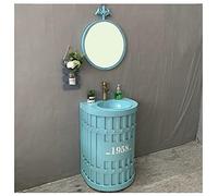 Mobile lavabo Moderno con Rubinetto e Scarico Mobiletto da Bagno autoportante Mobiletto da Bagno in Stile Industriale 22,4 x 18,5 x 34,2 Pollici, Blu, Senza Specchio (Blu con Specchio)
