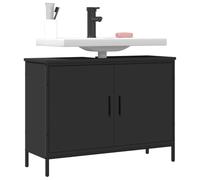 Mobile Lavabo Nero in Legno e Acciaio, Design Salvaspazio con Ampio Spazio di Archiviazione, Mobile Base Lavabo e Mobiletto Sotto Lavabos Bagno, Armadietto da Bagno per Bagnos e Toilette, 80x30x60 cm