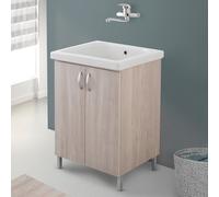 Mobile lavanderia 60 cm in ceramica con strofinatoio finitura olmo