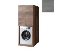 Mobile Lavanderia a Colonna per Lavatrice e Asciugatrice con 2 Ante Installabili Sopra o Sotto 70x70x174A cm in Nobilitato Unika Grigio Cemento