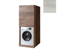 Mobile Lavanderia a Colonna per Lavatrice o Asciugatrice con 2 Ante Installabili Sopra o Sotto 70x70x174A cm in Nobilitato Unika Olmo Bianco