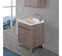 Inbagno Mobile Lavanderia con lavatoio in Resina Linea Way, L.59,3xP.49,8xH.85,5 cm, 3 colorazioni Disponibili, Include ASSE lavapanni e Kit sifone+piletta (Rovere Scuro)