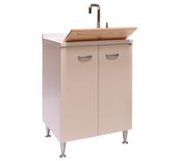 MOBILE LAVANDERIA PILOZZA CM 60X60 ASSE LEGNO MASSELLO FONDO ALLUMINIO SFERA 2