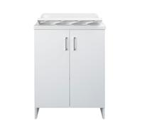 Mobile Lavatoio 2 Ante in Nobilitato 60x50x85 cm Vasca in PP con Asse in Resina e Kit di Scarico Bianco