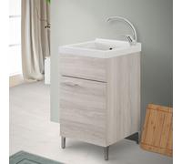Mobile lavatoio 45x50 cm rovere grigio con vasca lavapanni in ceramica