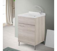 Mobile lavatoio 50x50 cm 1 anta rovere grigio con vasca in resina