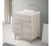 Inbagno Lavatoio con mobile e vasca in Resina resistente agli acidi, Completo di ASSE di Lavaggio e Kit sifone + piletta (60x50 cm 2 Ante, Rovere Grigio)