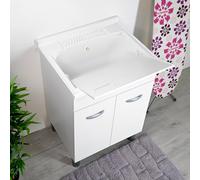 Mobile Lavatoio 60x50 cm Bianco con Vasca ABS, Sifone Asse Resistente - 2 Ante
