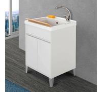 Inbagno Mobile lavatoio Lavanderia con Vasca in Ceramica, L.61 x P.51 x H.87,5 cm, Serie Way Diverse colorazioni, Include Vasca in Ceramica Bianco Lucido (Bianco Lucido)
