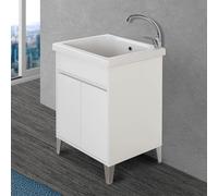 Mobile lavatoio 60x50 cm linea Way bianco lucido con vasca e strofinatoio